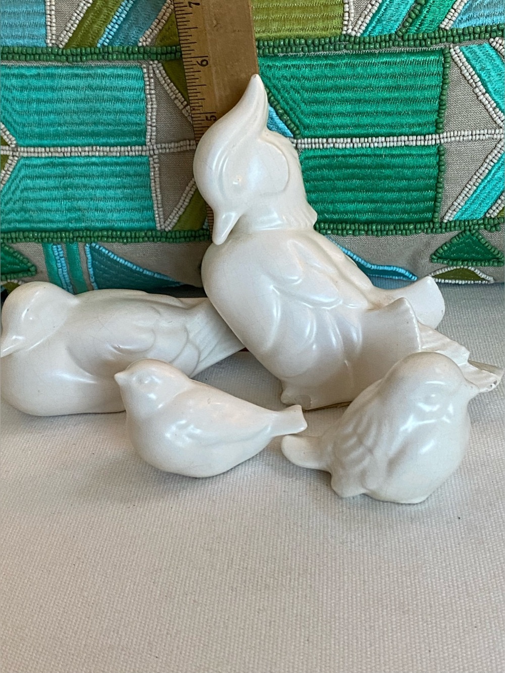 Vtg White Glazed Ceramic Birds Ducks Water Fowl Figurines Family Set of 4 Japan - Picture 14 of 14